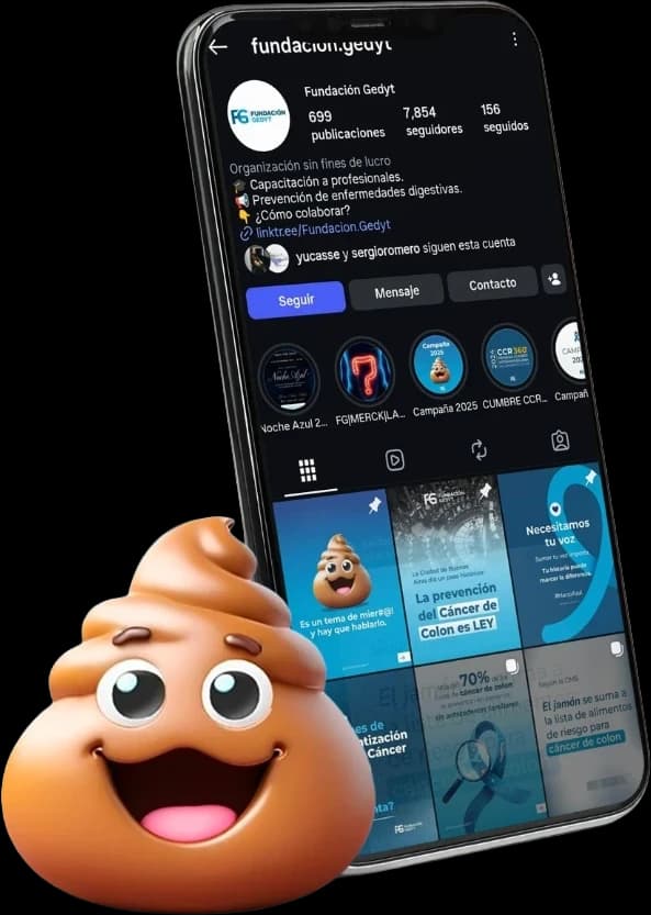 El perfil de Instagram de la Fundación en un celular, junto al emoji de la campaña